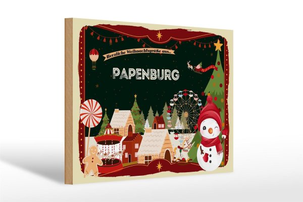 Holzschild Weihnachten Grüße PAPENBURG Geschenk 30x20cm