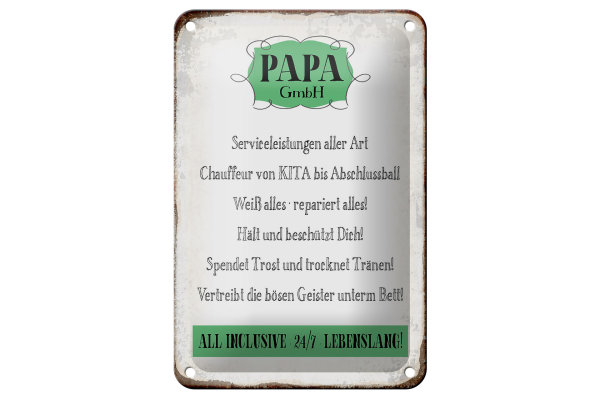 Blechschild Spruch 12x18cm Papa GmbH 24/7 lebenslang