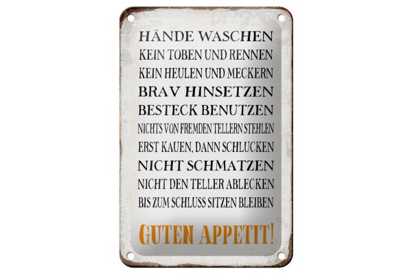 Blechschild Spruch 12x18cm Hände waschen guten Appetit
