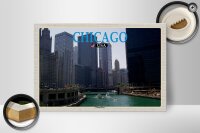 Holzschild Reise 30x20cm Chicago USA Chicago River Fluss Hochhäuser