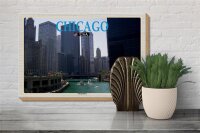Holzschild Reise 30x20cm Chicago USA Chicago River Fluss Hochhäuser