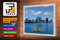 Holzschild Reise 30x20cm Chicago USA Skyline Hochhäuser