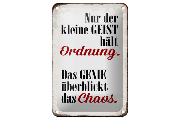 Blechschild Spruch 12x18cm Geist hält Ordnung Genie Chaos