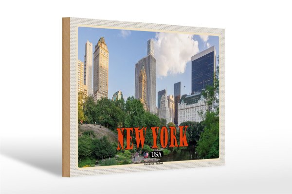 Holzschild Reise 30x20cm New York USA Central Park - The Pond See