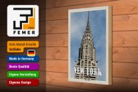 Holzschild Reise 20x30cm New York Chrysler Building Wolkenkratzer
