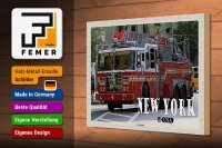 Holzschild Reise 30x20cm New York USA Fire Engine Feuerwehrauto