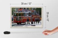 Holzschild Reise 30x20cm New York USA Fire Engine Feuerwehrauto