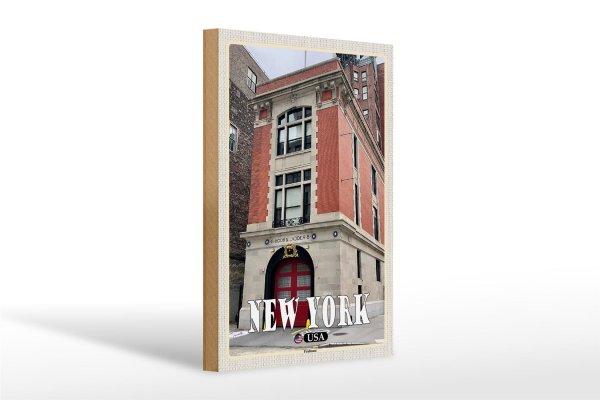 Holzschild Reise 20x30cm New York USA Firehouse
