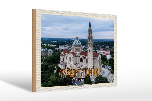 Holzschild Reise 30x20cm Washington DC USA Basilica National Shrine