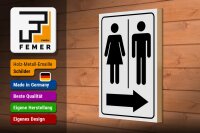 Holzschild Hinweis 20x30cm Toilettenfiguren Pfeil rechts
