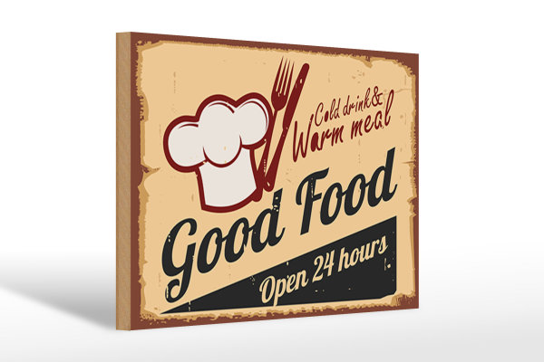 Holzschild Retro 30x20cm Cold drinks and warm meal