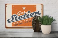 Holzschild Retro 30x20cm Gas Station Premum Tankstelle