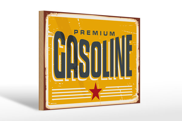 Holzschild Retro 30x20cm Premium Gasoline Tankstelle Benzin