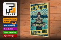 Holzschild Retro 20x30cm Gone Fishing Angeln