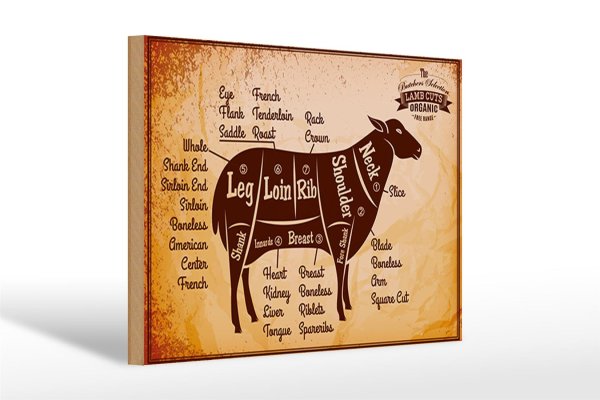 Holzschild Lamm 30x20cm Lamb cuts Organic Metzgerei