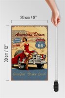 Holzschild Retro 20x30cm Pinup American Diner Breakfast