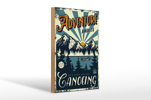 Holzschild Kanu 20x30cm Adventure awaits Canoeing Sport