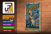 Holzschild Retro 20x30cm Pinup motorcycle Garage 24 service