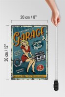 Holzschild Retro 20x30cm Pinup motorcycle Garage 24 service