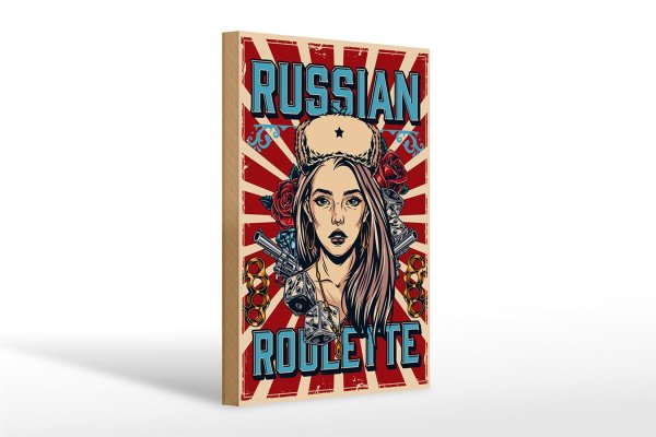 Holzschild Pinup 20x30cm russian roulette