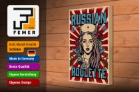 Holzschild Pinup 20x30cm russian roulette