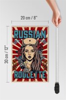 Holzschild Pinup 20x30cm russian roulette