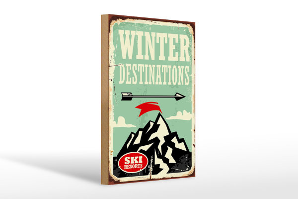 Holzschild Retro 20x30cm Ski winter destinations