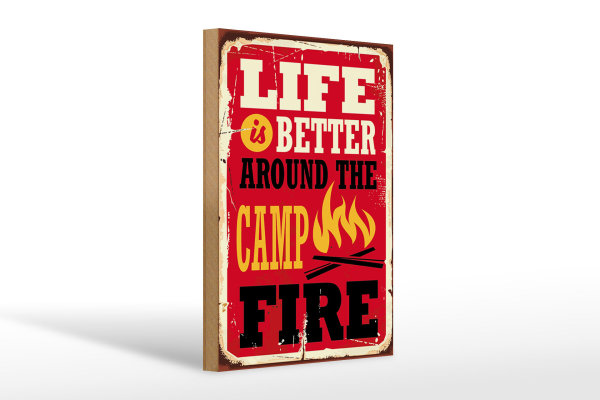 Holzschild Retro 30x20cm life better camp fire Camping rot