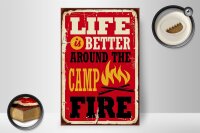 Holzschild Retro 30x20cm life better camp fire Camping rot