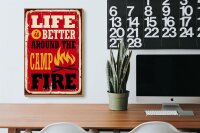 Holzschild Retro 30x20cm life better camp fire Camping rot