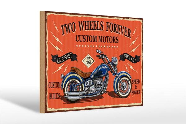 Holzschild Retro 30x20cm Retro Motorrad custom motors