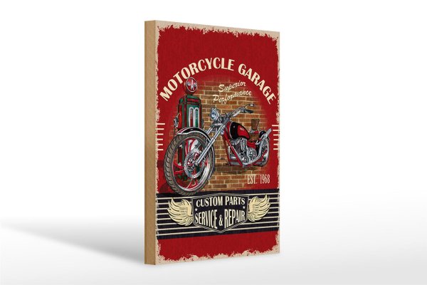 Holzschild Retro 20x30cm Motorrad Motorcycle Garage Service