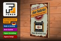 Holzschild Retro 20x30cm Auto Batteries extra life