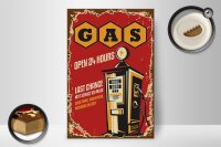 Holzschild Retro 20x30cm Gas open 24 next service
