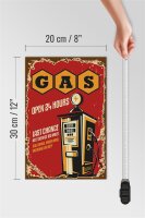 Holzschild Retro 20x30cm Gas open 24 next service