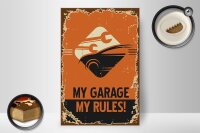 Holzschild Retro 20x30cm Auto my garage my rules