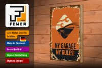 Holzschild Retro 20x30cm Auto my garage my rules