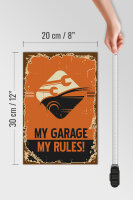 Holzschild Retro 20x30cm Auto my garage my rules