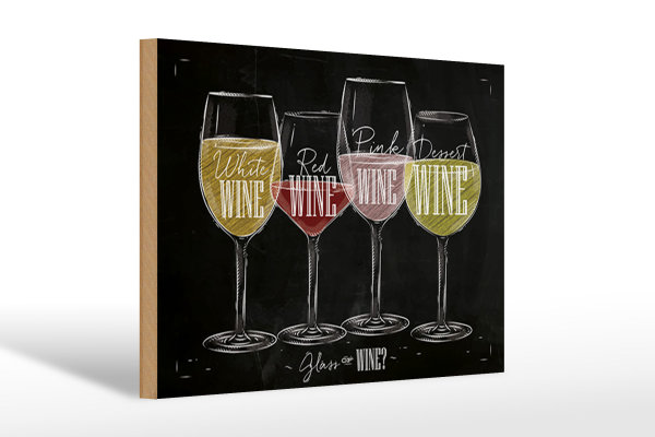 Holzschild Wein 30x20cm Glass of wine red white