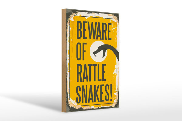 Holzschild Retro 20x30cm Schlange beware of rattle snakes
