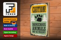 Holzschild Retro 20x30cm Caution dangerous animals