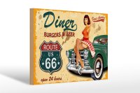 Holzschild Pinup 30x20cm Retro diner burgers beer