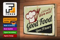 Holzschild Retro 30x20cm Good Food cold drink open 24