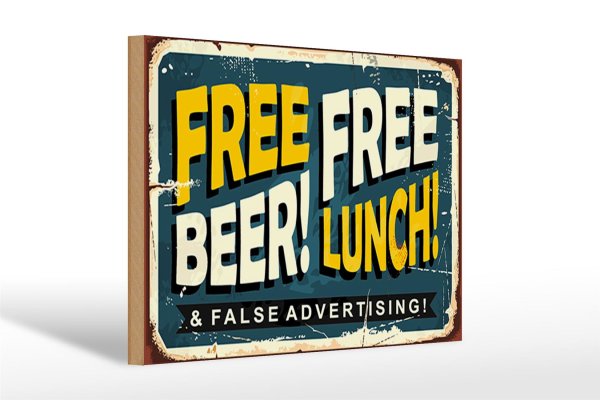 Holzschild Retro 30x20cm Free beer lunch