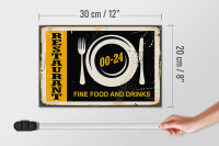 Holzschild Retro 30x20cm Restaurant Essen Fine Food Drinks