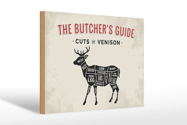 Holzschild Reh 30x20cm cuts of Venison Metzgerei