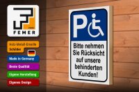 Holzschild Parken 20x30cm Rücksicht auf behinderten Kunden