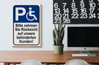 Holzschild Parken 20x30cm Rücksicht auf behinderten Kunden