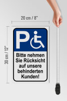 Holzschild Parken 20x30cm Rücksicht auf behinderten Kunden