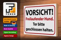 Holzschild Hinweis 30x20cm Vorsicht Freilaufender Hund
